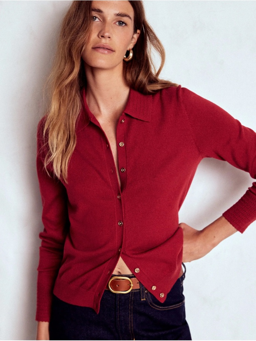 BODEN Briony Stitch Cardigan in Crimson Red - Size Small